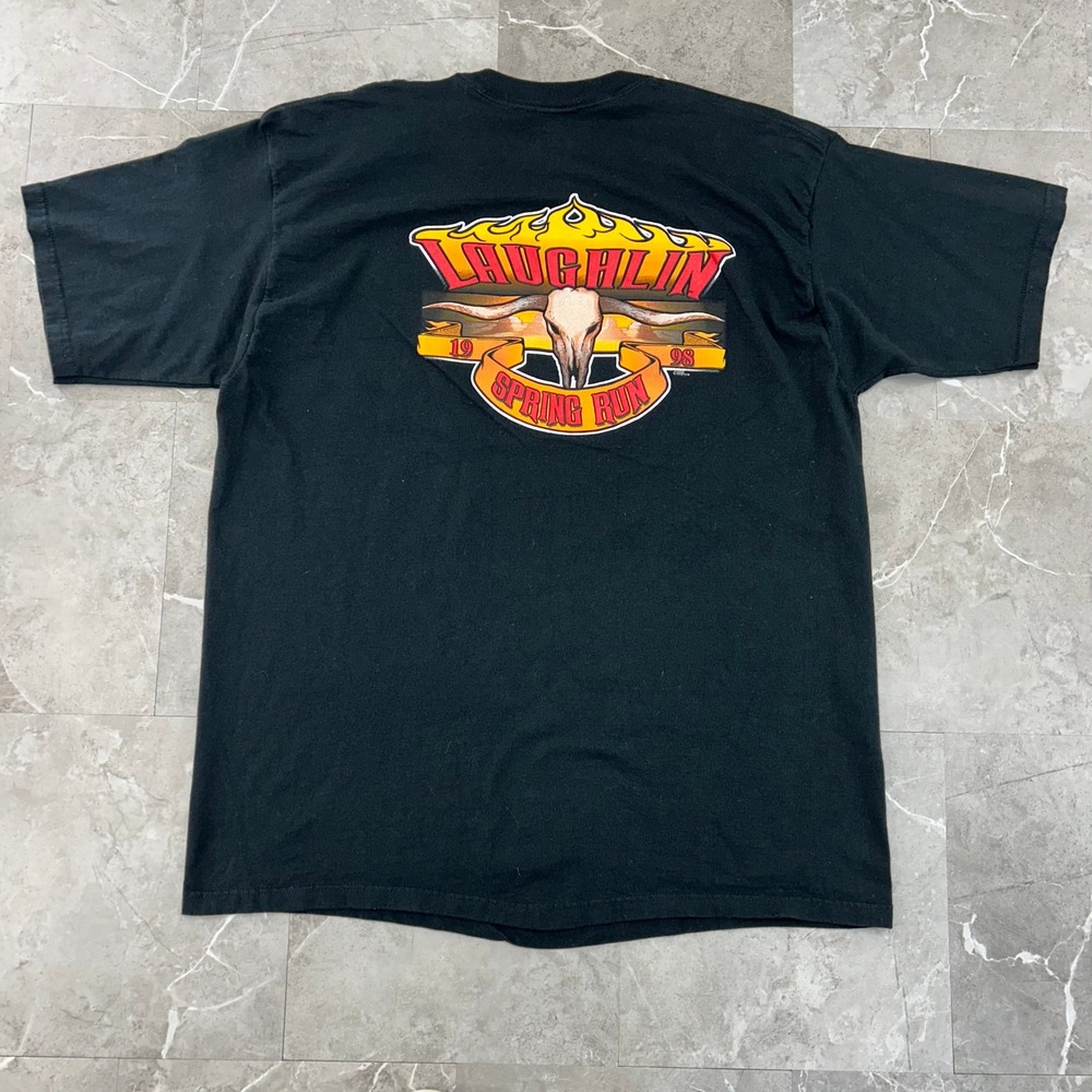 90s Vintage Biker Graphic Tee Mens 2XL Laughlin Spring Run Longhorn Nevada‎ - Picture 2 of 9